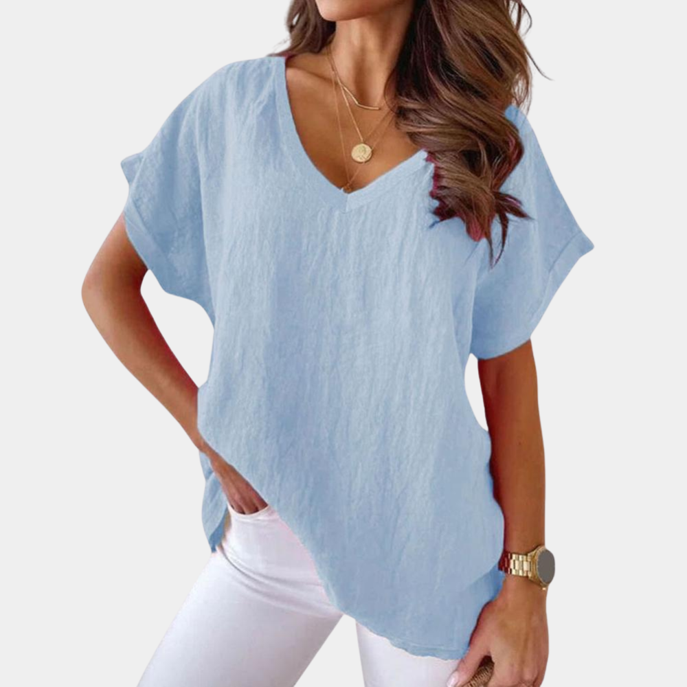 Claire | Zacht losvallend katoenmix herfst t-shirt voor dames met minimalistisch design