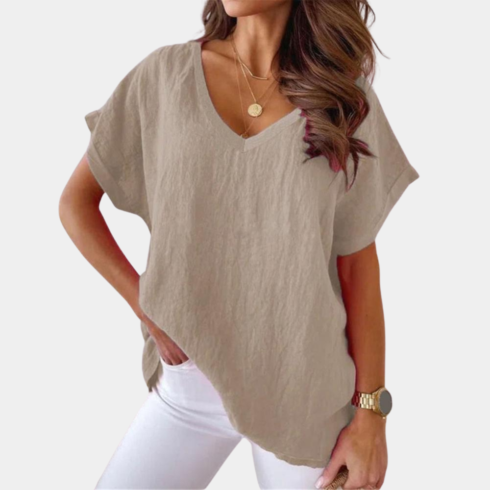 Claire | Zacht losvallend katoenmix herfst t-shirt voor dames met minimalistisch design