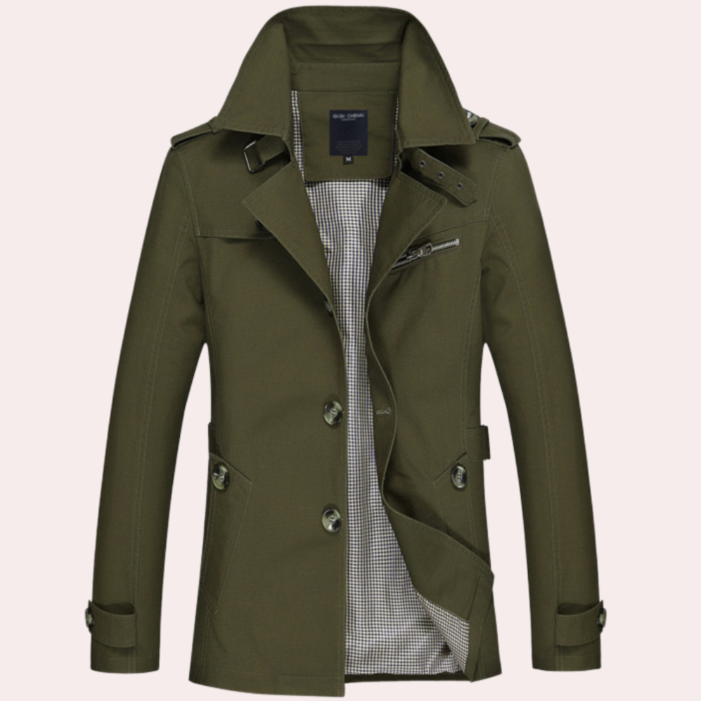 Julien | Ademende katoenen herfst trenchcoat voor heren met tijdloos dubbelrijig ontwerp