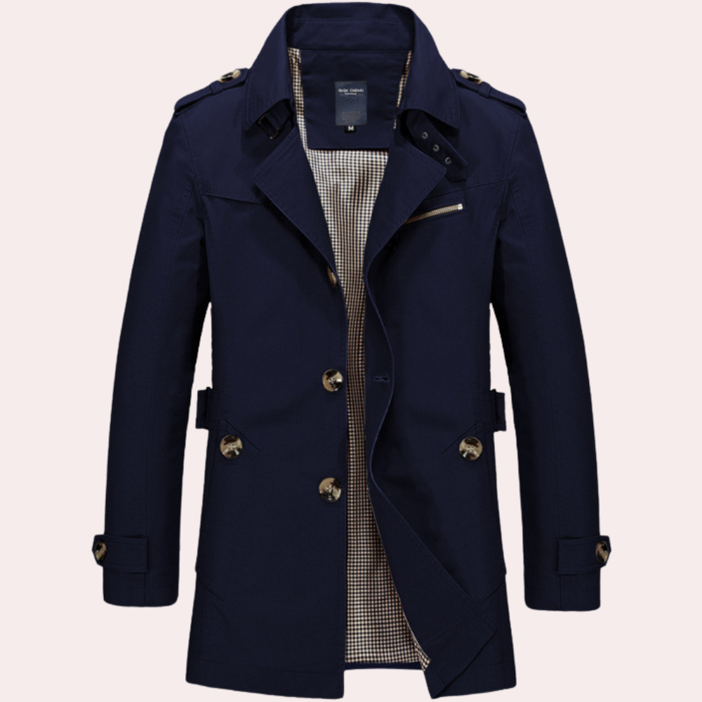 Julien | Ademende katoenen herfst trenchcoat voor heren met tijdloos dubbelrijig ontwerp