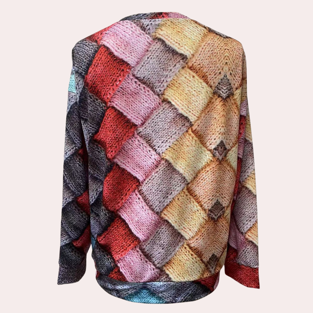 Elodie | Zachte ademende polyester trui voor dames in de herfst met geometrisch gebreid motief