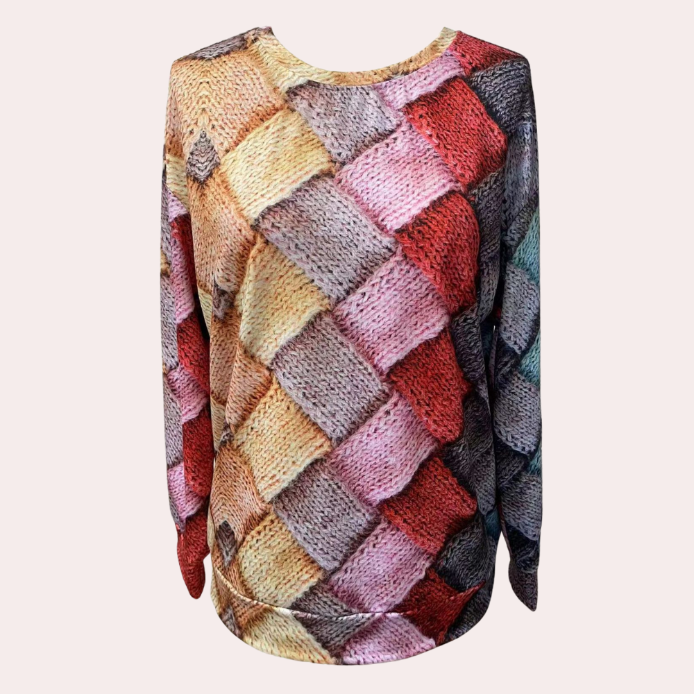 Elodie | Zachte ademende polyester trui voor dames in de herfst met geometrisch gebreid motief