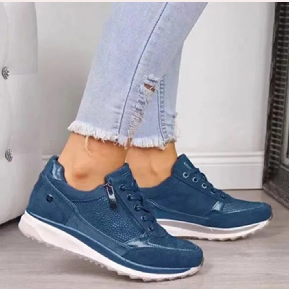 Sofie | Glanzende PU leren herfst damessneakers met ritsdetail en brede pasvorm voor dagelijks comfort