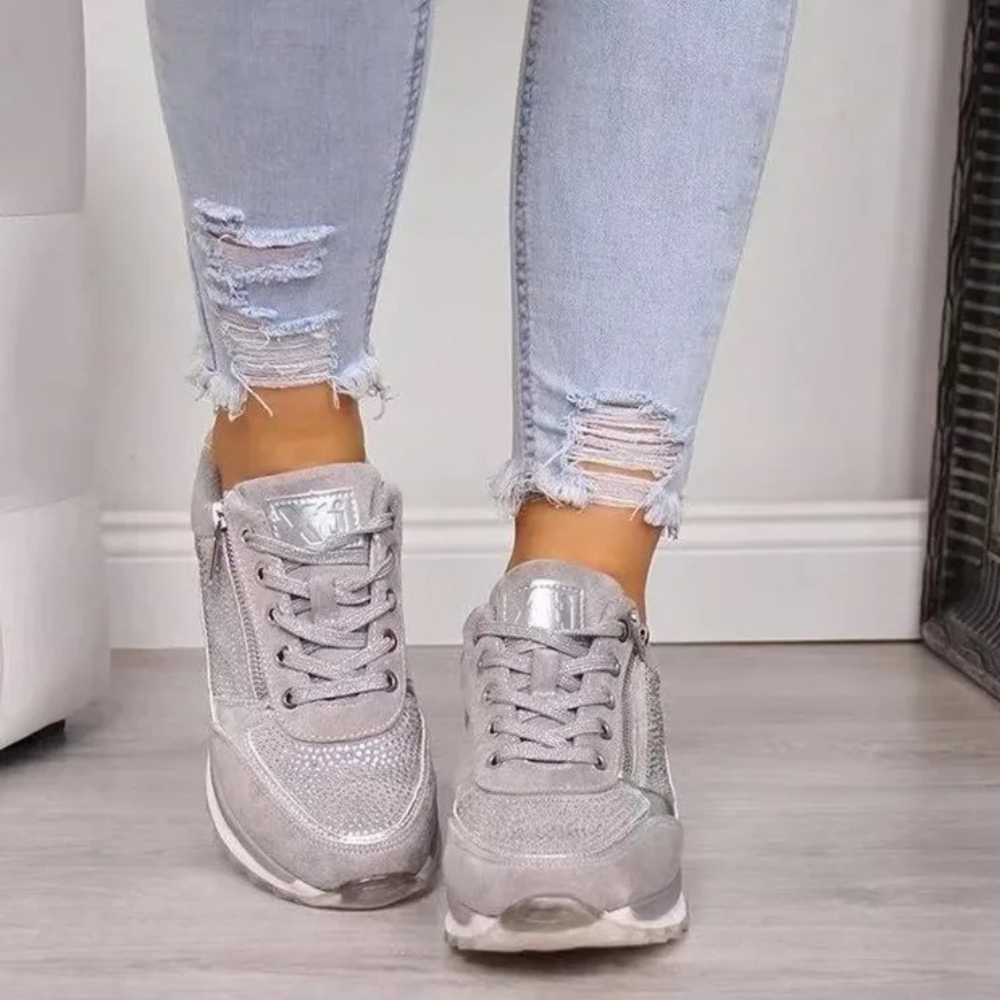 Sofie | Glanzende PU leren herfst damessneakers met ritsdetail en brede pasvorm voor dagelijks comfort