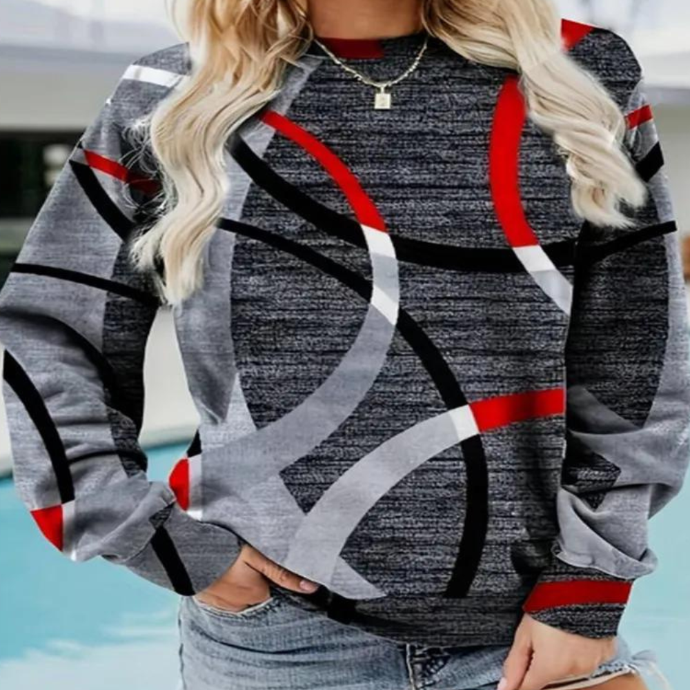 Elysia | Warme luchtige herfsttrui voor dames met denim zigzagdesign en comfortabele pasvorm
