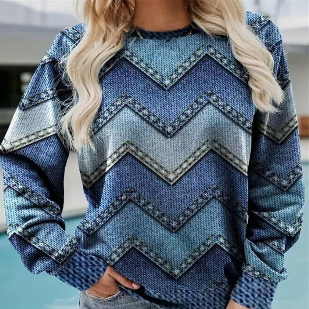 Elysia | Warme luchtige herfsttrui voor dames met denim zigzagdesign en comfortabele pasvorm
