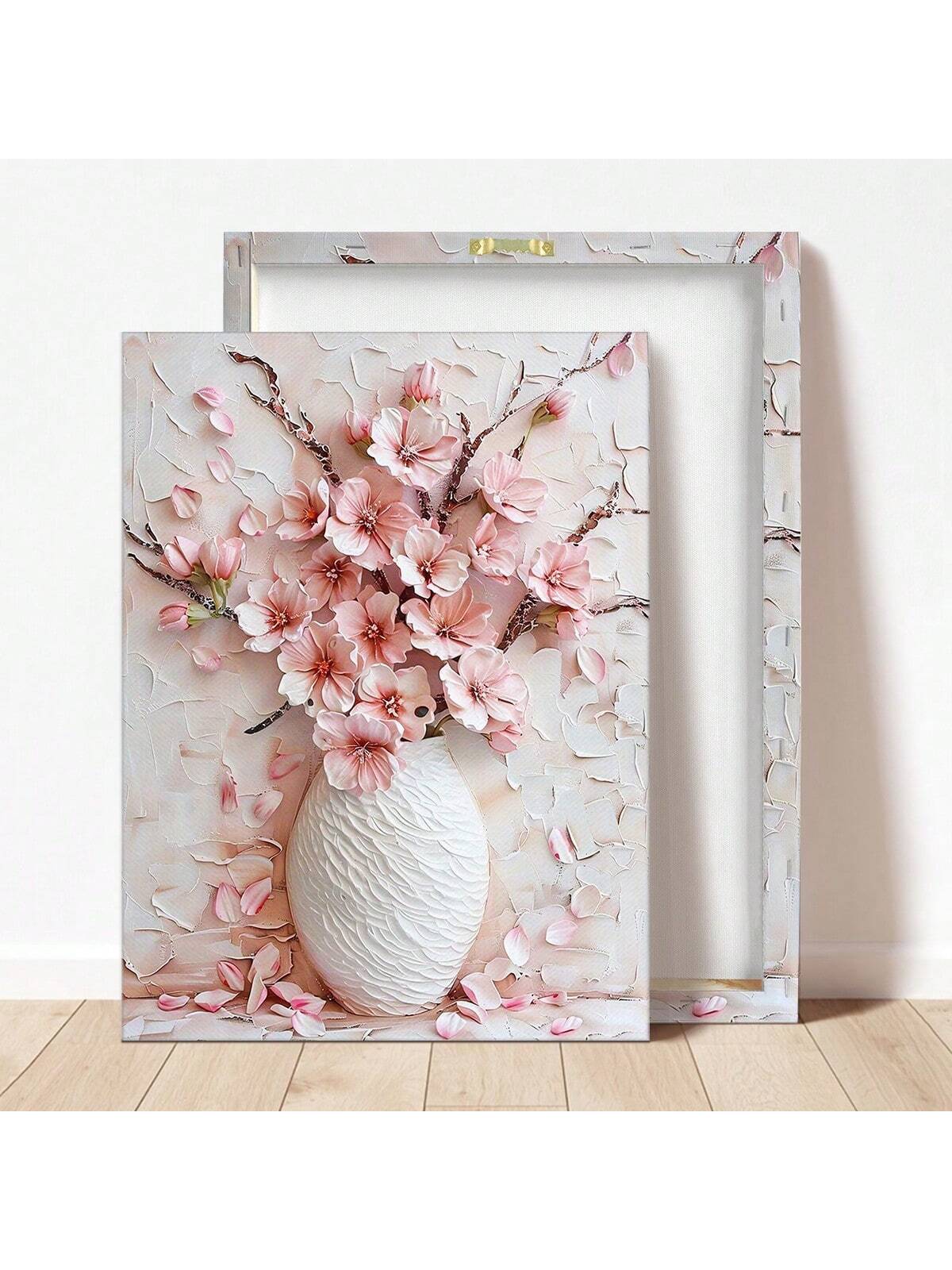Betoverende Roze Bloemenvaas Canvas - Elegante Ingelijste Wanddecoratie