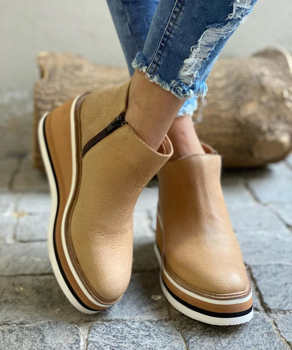 Lena | Stevige ritssluiting herfst enkellaarzen voor dames van imitatieleer met verhoogde zool en casual afwerking