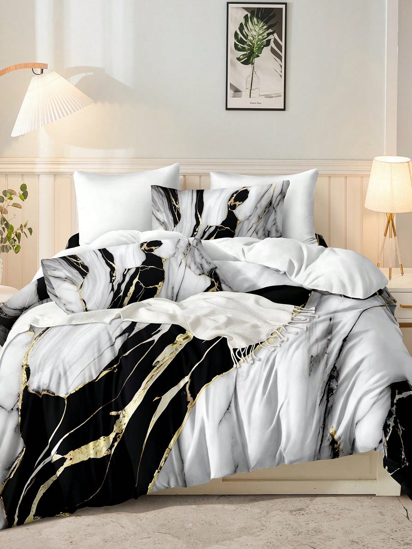 Marmerprint Dekbedovertrekset - Elegante Polyester Beddenset voor Luxe Slaapkameraccenten