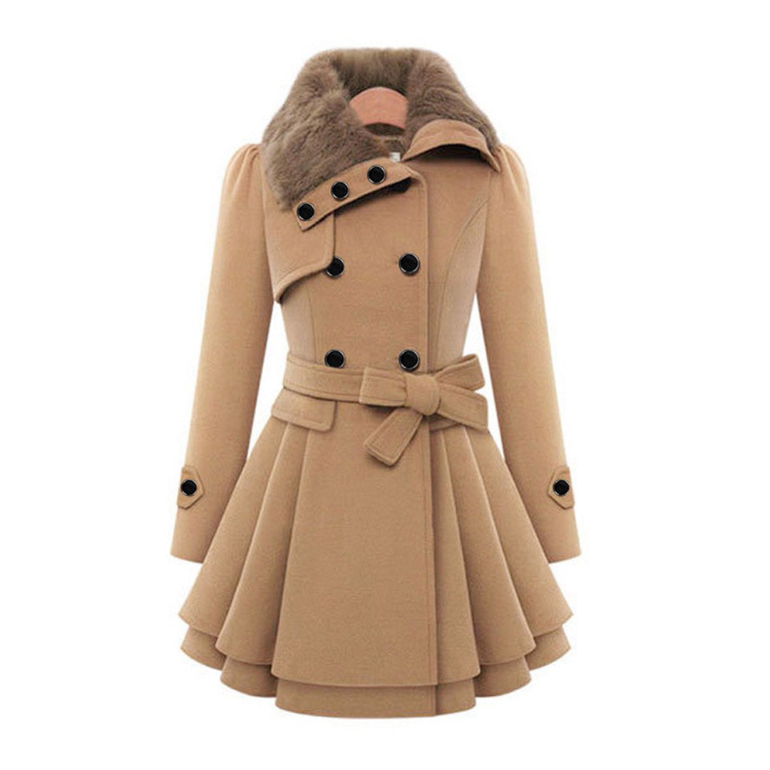 Sophie | Elegante warme wollen winterjas voor dames met imitatiebontkraag en ceintuur