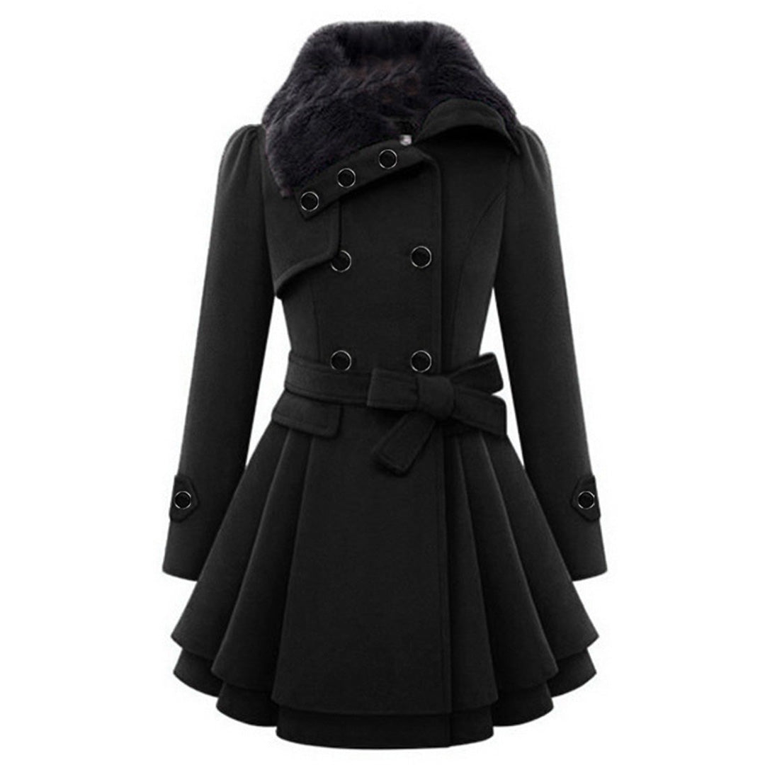 Sophie | Elegante warme wollen winterjas voor dames met imitatiebontkraag en ceintuur