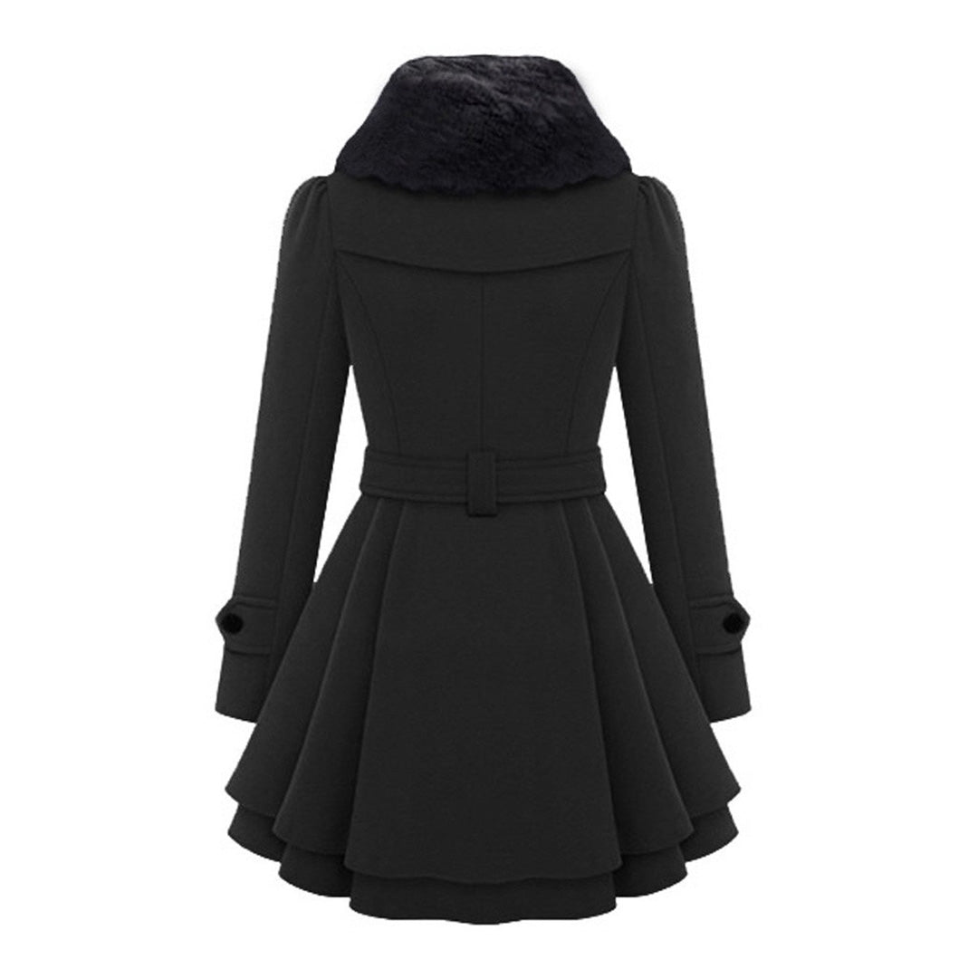 Sophie | Elegante warme wollen winterjas voor dames met imitatiebontkraag en ceintuur