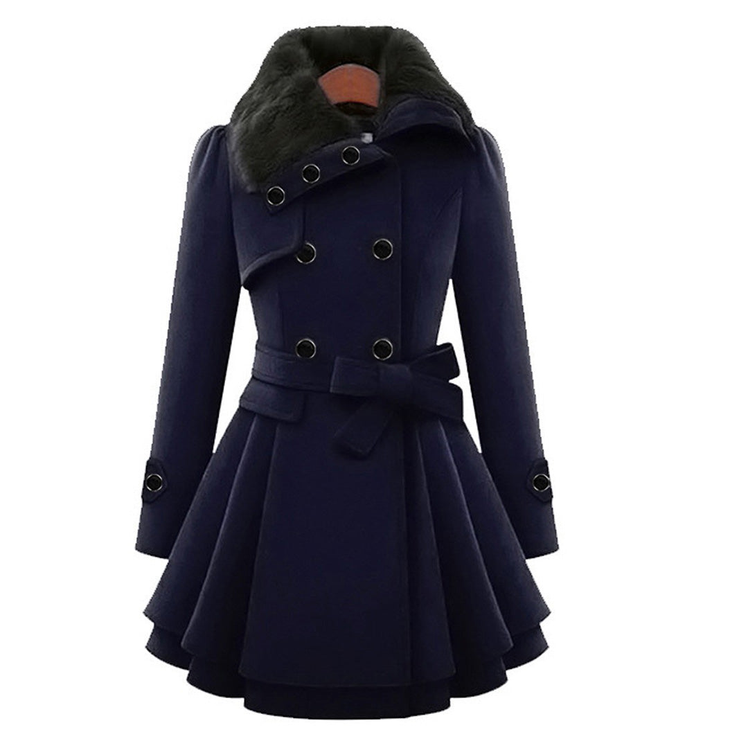 Sophie | Elegante warme wollen winterjas voor dames met imitatiebontkraag en ceintuur