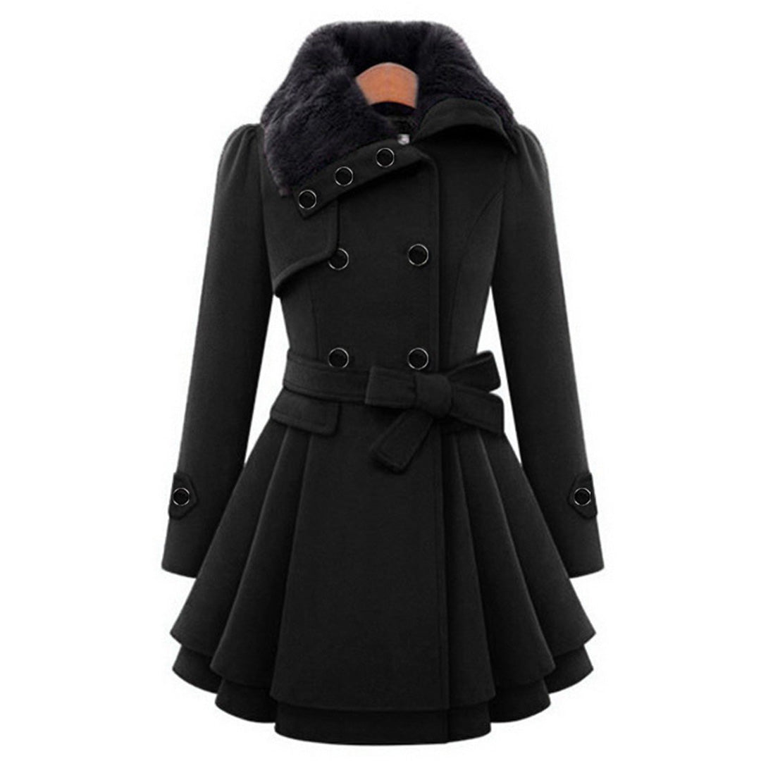 Sophie | Elegante warme wollen winterjas voor dames met imitatiebontkraag en ceintuur