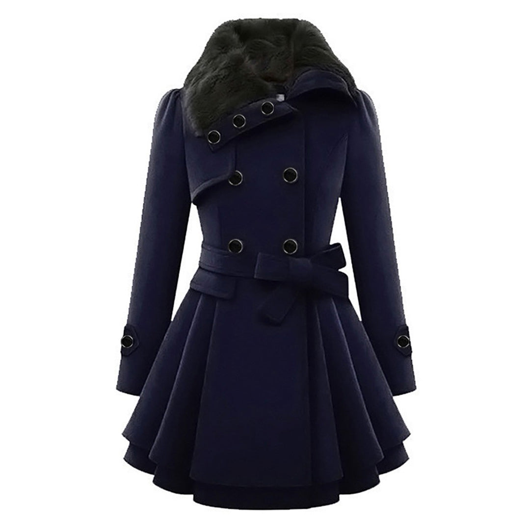 Sophie | Elegante warme wollen winterjas voor dames met imitatiebontkraag en ceintuur