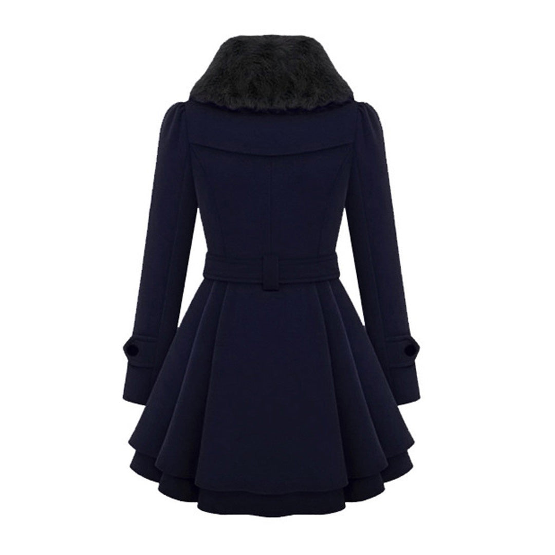 Sophie | Elegante warme wollen winterjas voor dames met imitatiebontkraag en ceintuur