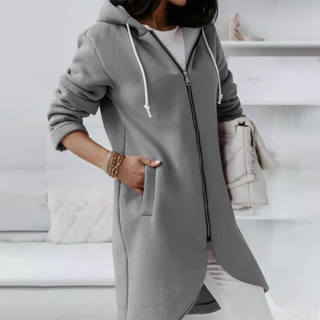 Jemma | Elegant comfortabel polyester herfstvest voor dames met capuchon en lange ritssluiting