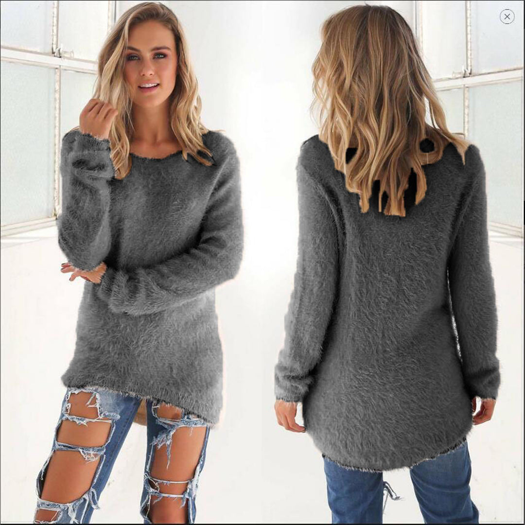 Amelia | Lichte luchtige polyester herfsttrui voor dames met pluizige textuur en ronde hals