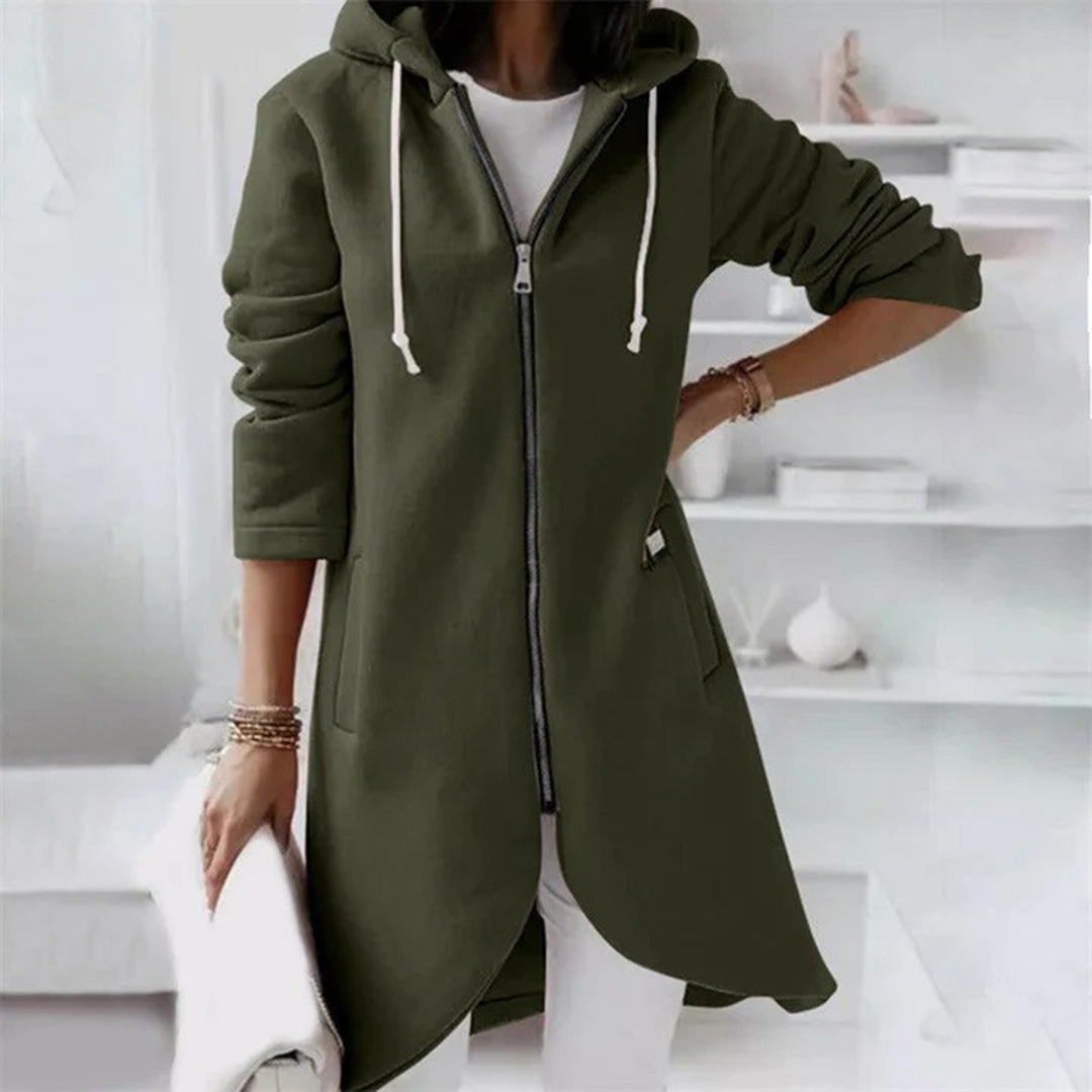 Jemma | Elegant comfortabel polyester herfstvest voor dames met capuchon en lange ritssluiting