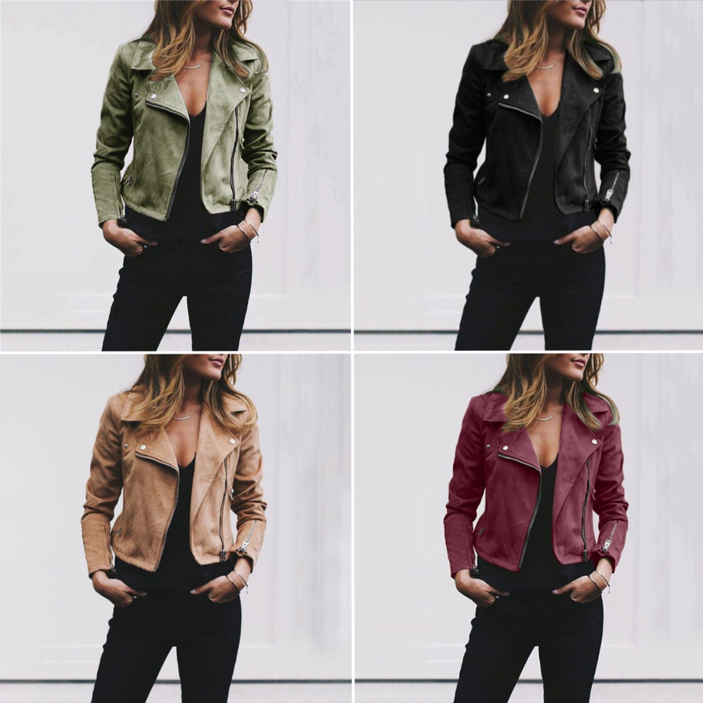 Emma | Zachte ademende suède herfst bikerjack voor dames met authentieke details