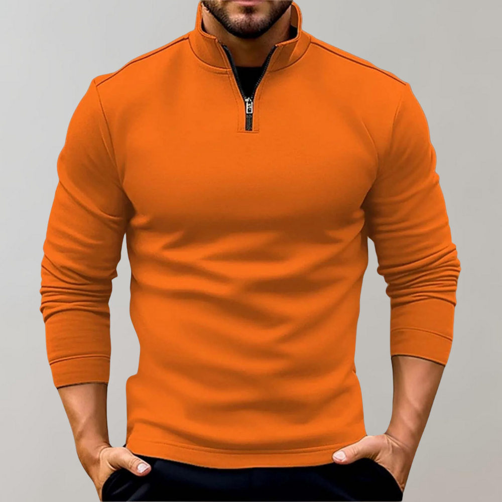 Lyyti | Warme ademende polyester herfsttrui voor heren met halve rits en lage kraag