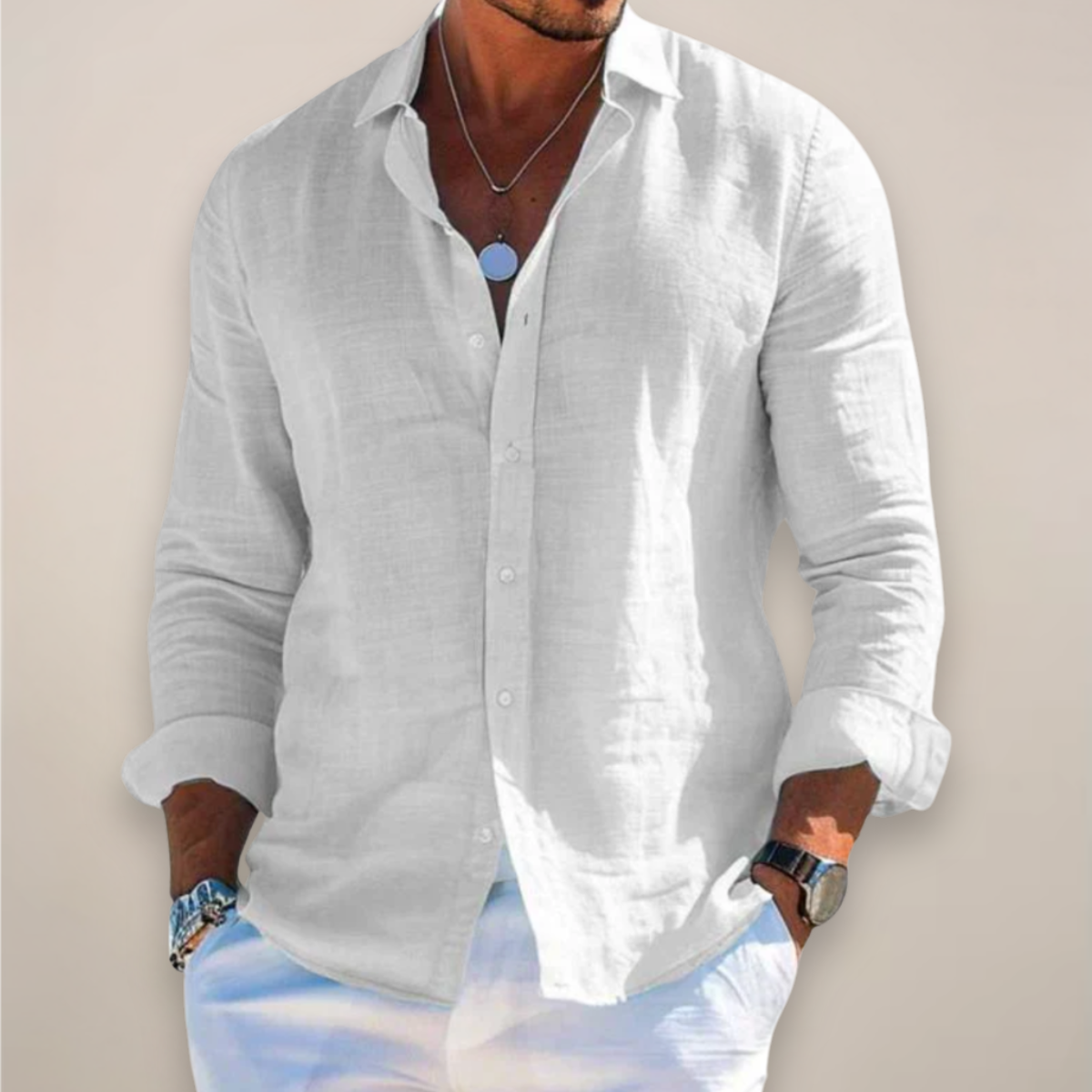 Koen - Linnen casual overhemd met lange mouwen heren