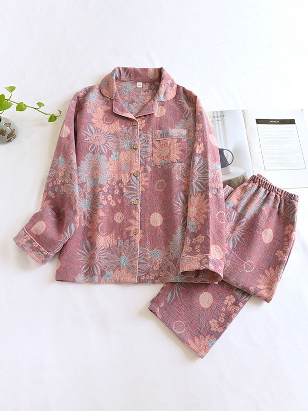 Viola - Vintage Bloemenprint Pyjama Set Crêpe Stijl (2-delig)