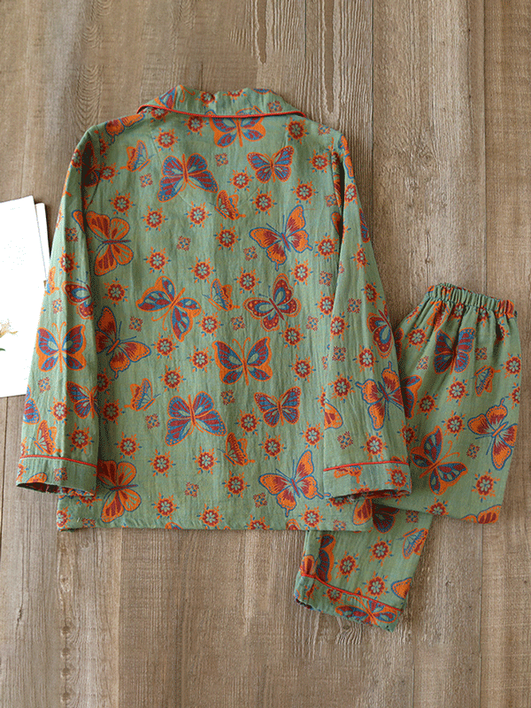 Isabel - Crêpe Pyjama Set Met Vintage Vlinderprint (2-delig)