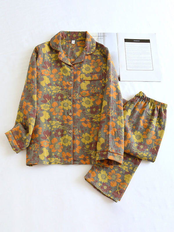 Viola - Vintage Bloemenprint Pyjama Set Crêpe Stijl (2-delig)