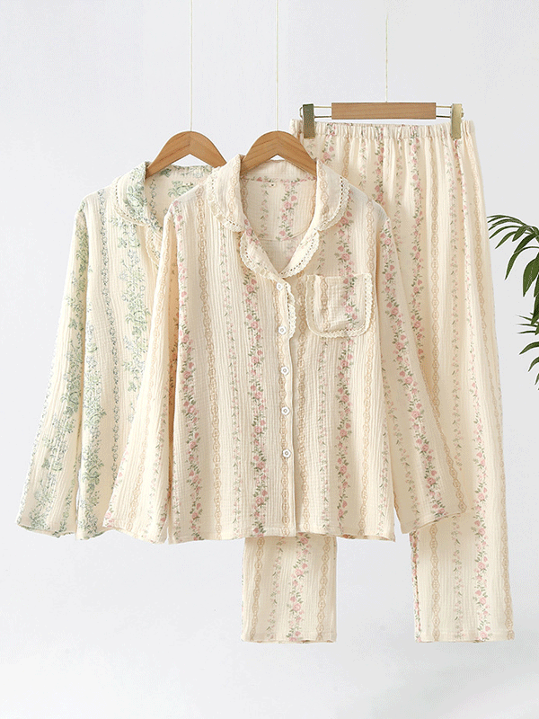 Amalia - Pyjama Set Met Bloemenprint En Kant Luxe Voor Elke Nacht