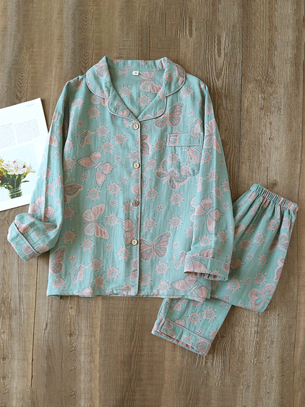 Isabel - Crêpe Pyjama Set Met Vintage Vlinderprint (2-delig)