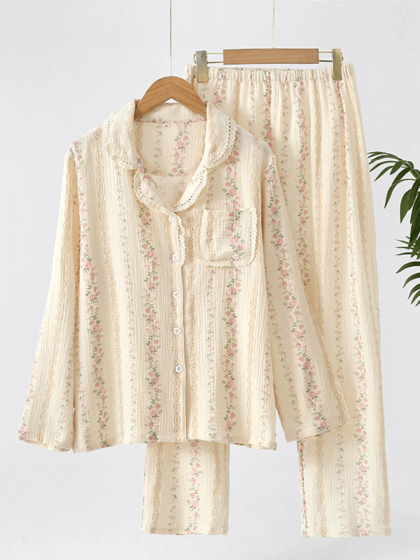 Amalia - Pyjama Set Met Bloemenprint En Kant Luxe Voor Elke Nacht