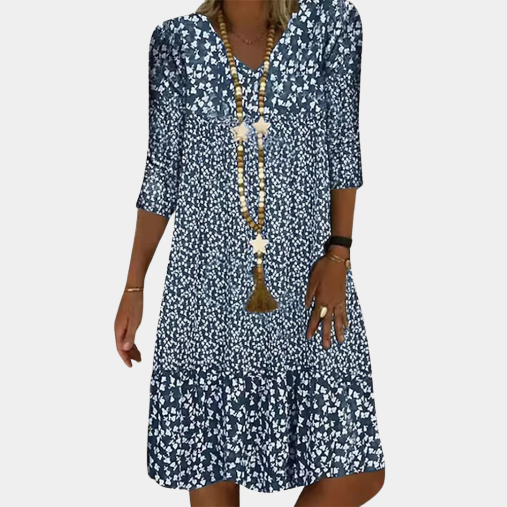 Elegante damesjurk met V-hals en korte mouwen – stijlvol comfort voor elke zomerse gelegenheid