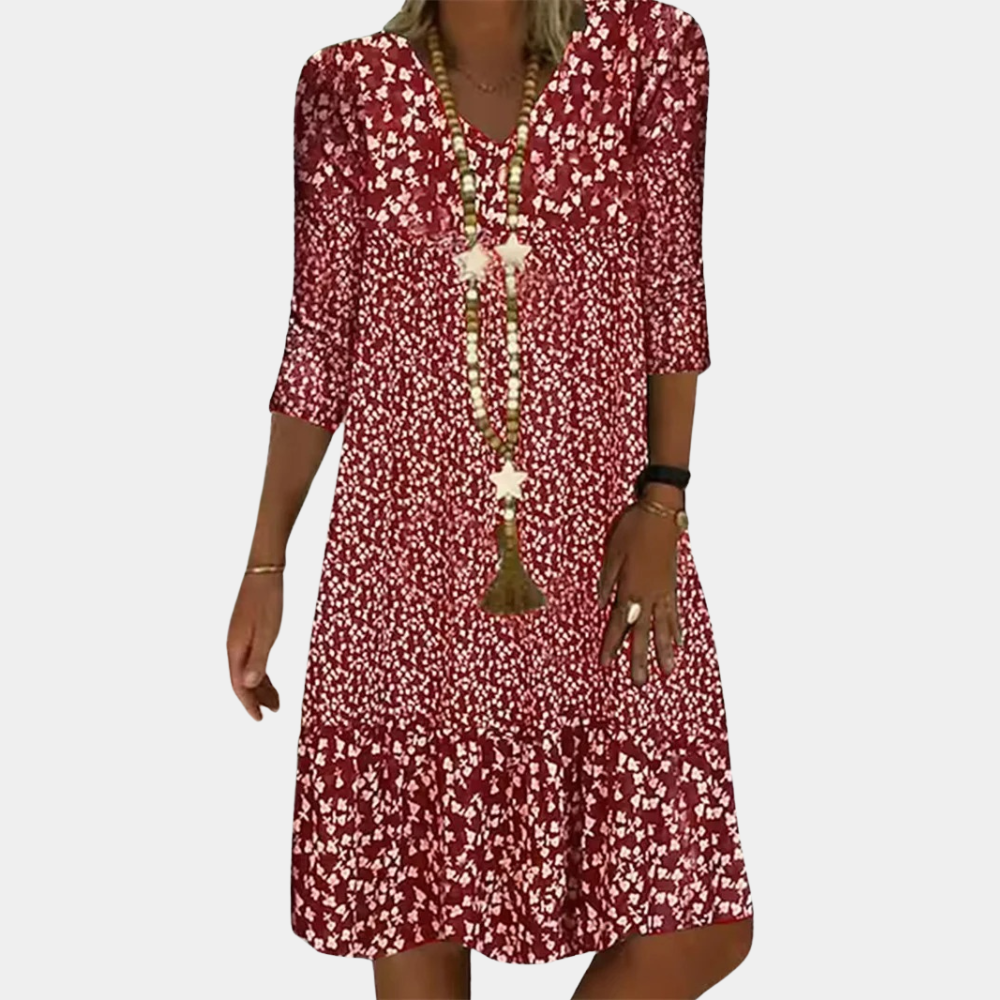 Elegante damesjurk met V-hals en korte mouwen – stijlvol comfort voor elke zomerse gelegenheid