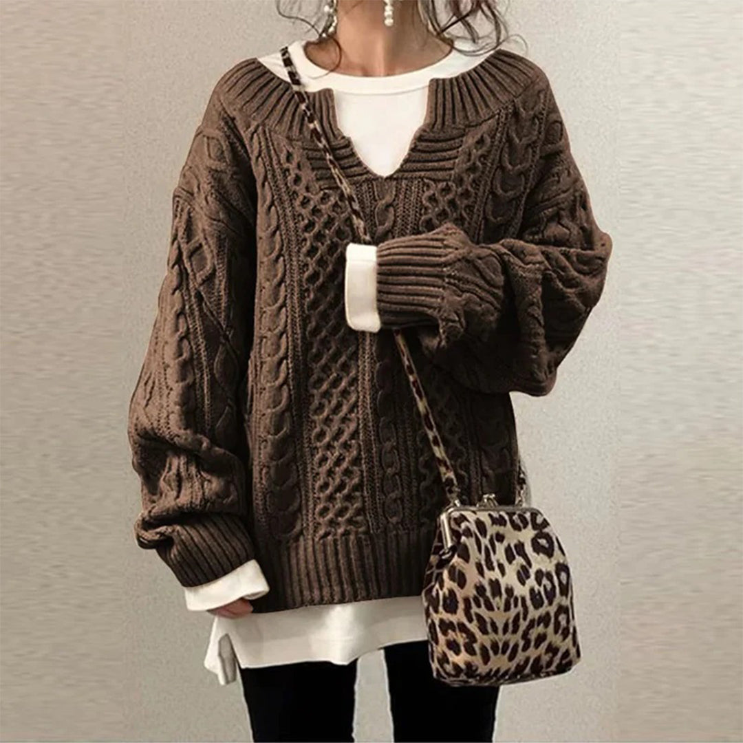 Noëlle | Oversized zachte kabelgebreide herfsttrui voor dames met ronde hals en lange mouwen