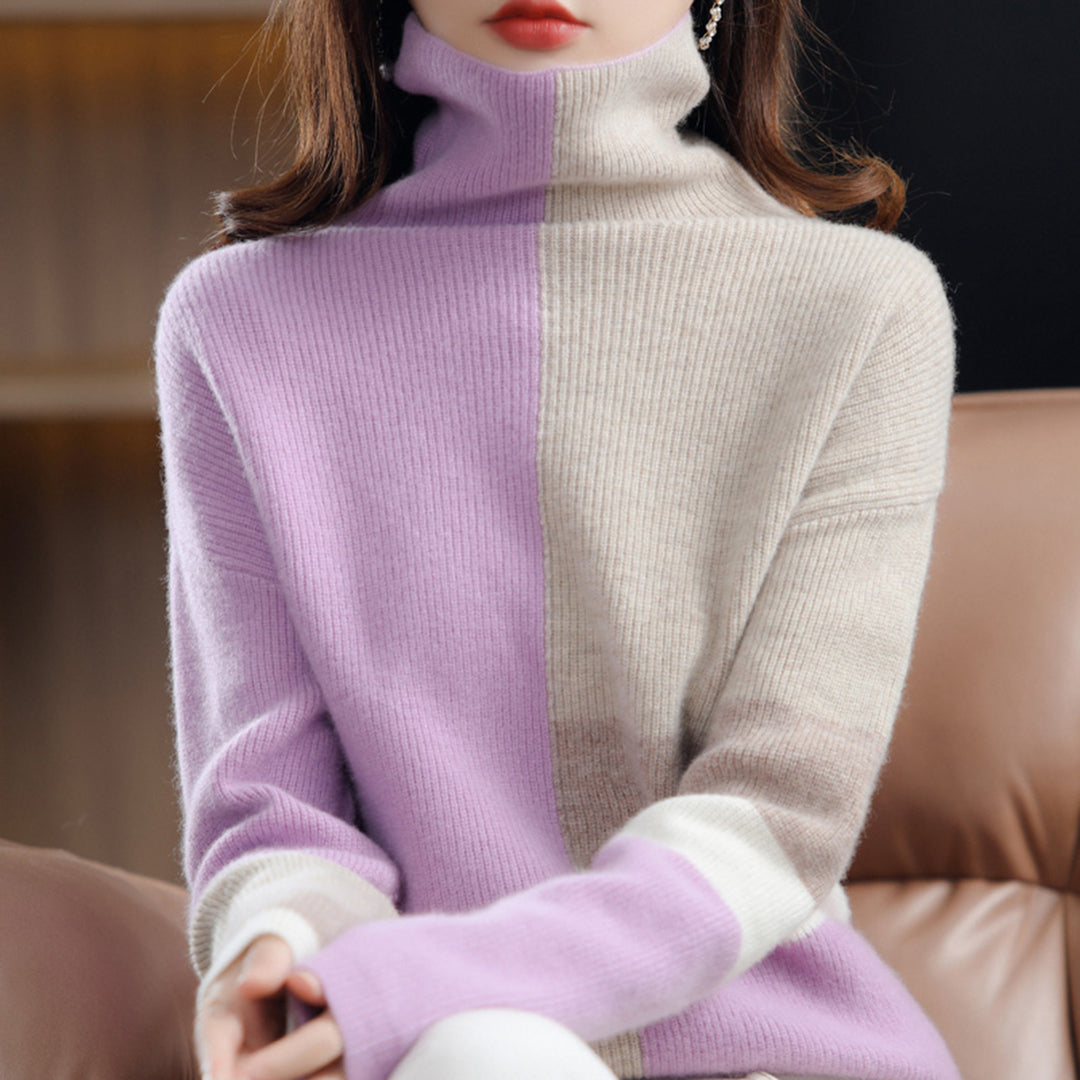 Yvette | Dames herfsttrui met col en kleurblokdesign