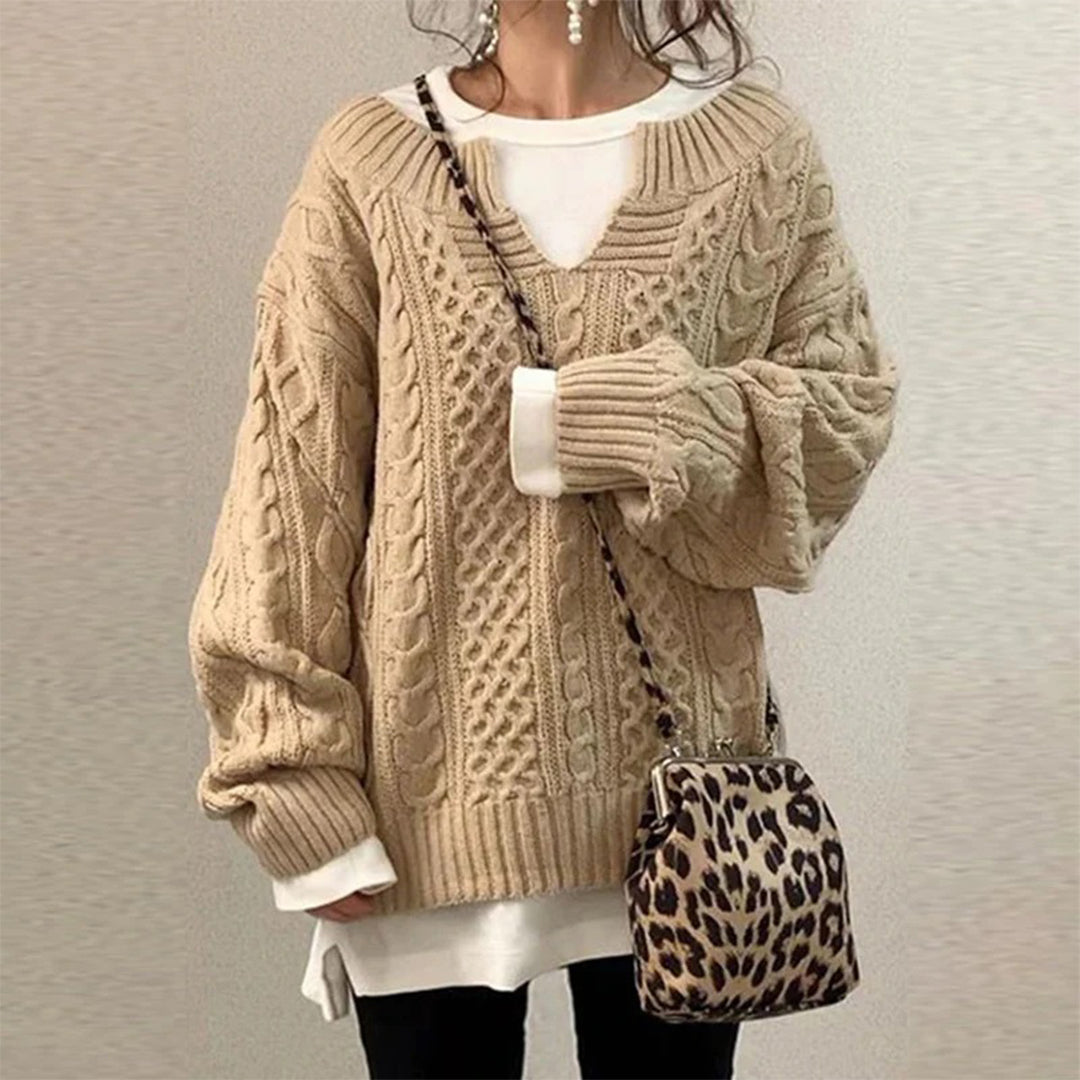 Noëlle | Oversized zachte kabelgebreide herfsttrui voor dames met ronde hals en lange mouwen