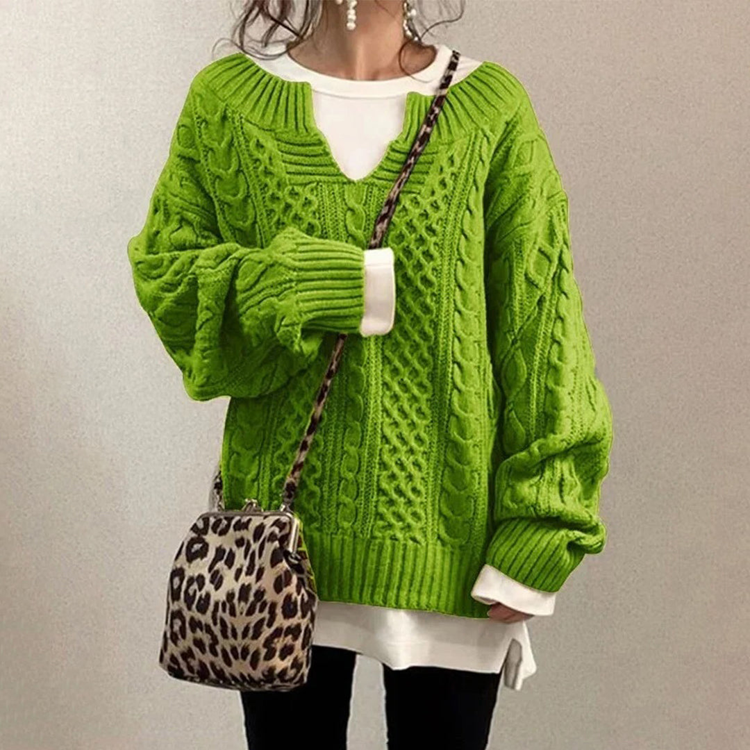 Noëlle | Oversized zachte kabelgebreide herfsttrui voor dames met ronde hals en lange mouwen