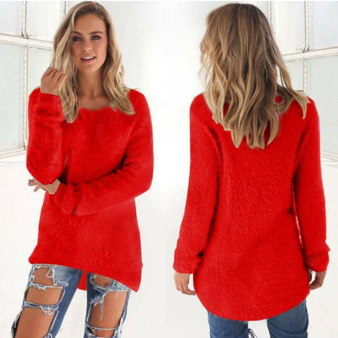 Amelia | Lichte luchtige polyester herfsttrui voor dames met pluizige textuur en ronde hals