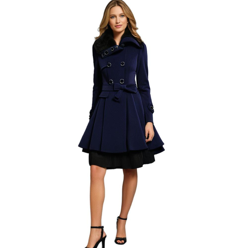 Sophie | Elegante warme wollen winterjas voor dames met imitatiebontkraag en ceintuur