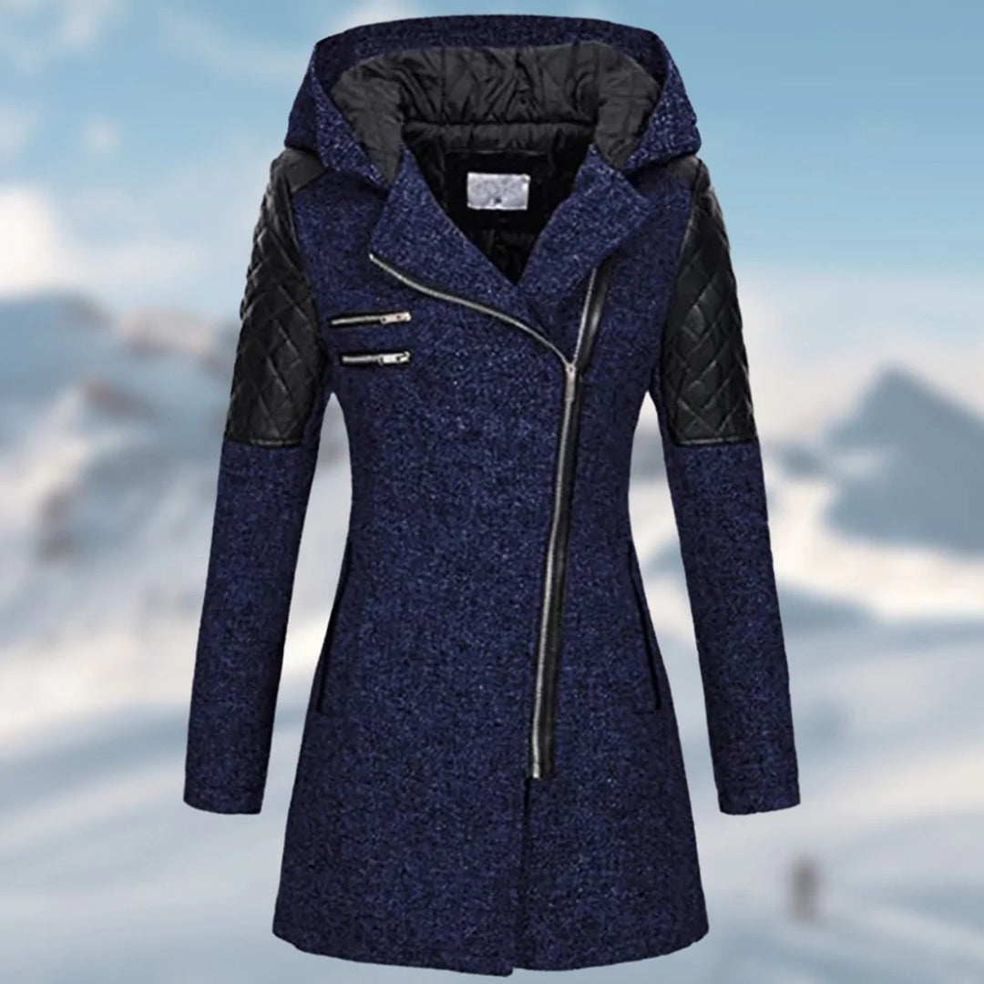Emma | Lange warme winterjas voor dames met capuchon en moderne details