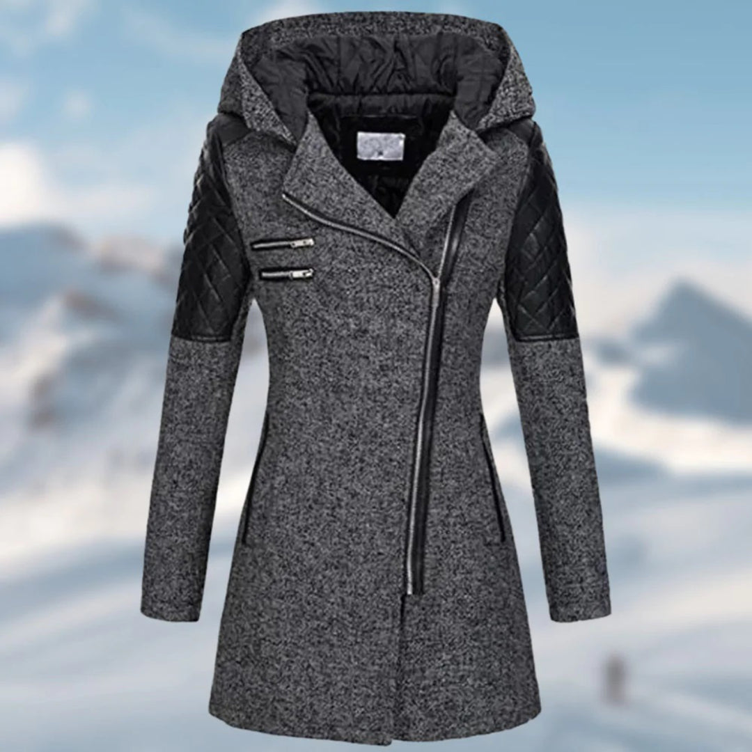 Emma | Lange warme winterjas voor dames met capuchon en moderne details