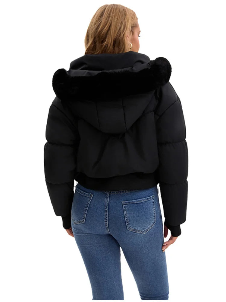 Sarah | Korte winterjas met capuchon en bontkraag voor dames