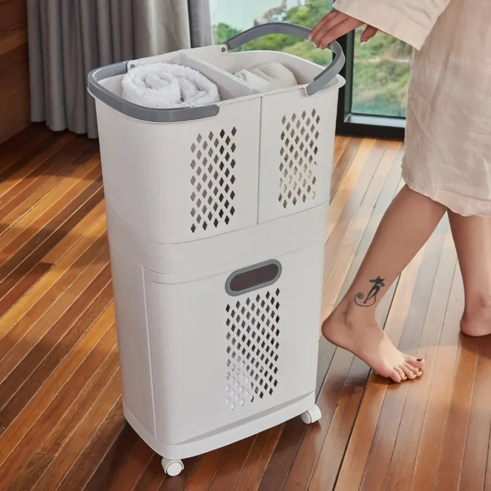 Wasmand - Draagbaar met Wielen, Gelaagde Huishoudopslag