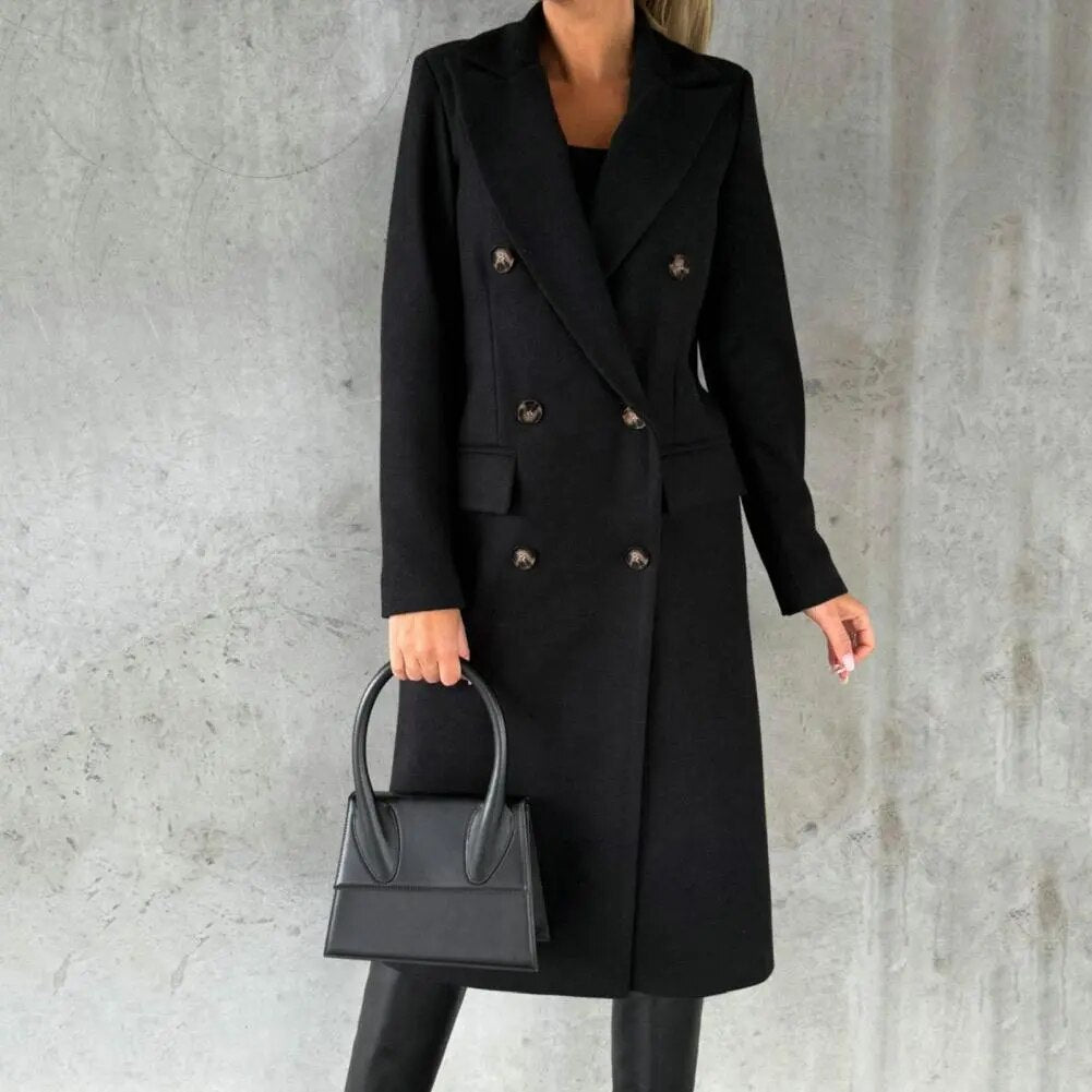 Emma | Warme elegante wolmix herfstmantel voor dames met dubbele rij knopen