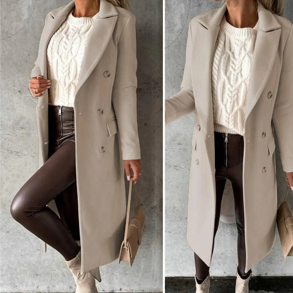 Emma | Warme elegante wolmix herfstmantel voor dames met dubbele rij knopen