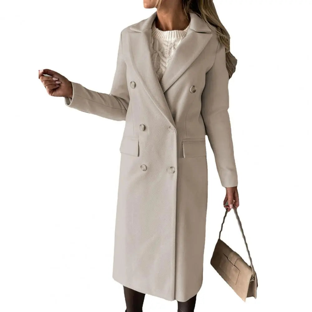 Emma | Warme elegante wolmix herfstmantel voor dames met dubbele rij knopen