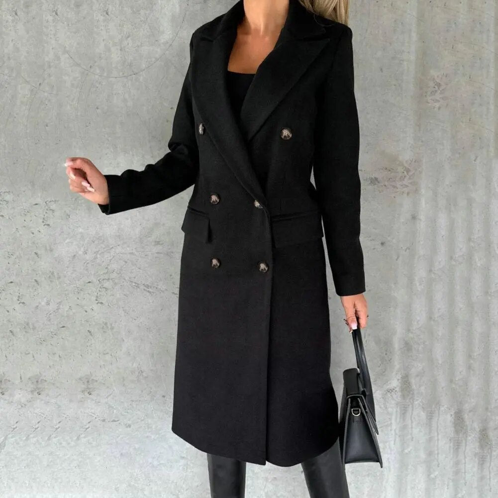 Emma | Warme elegante wolmix herfstmantel voor dames met dubbele rij knopen