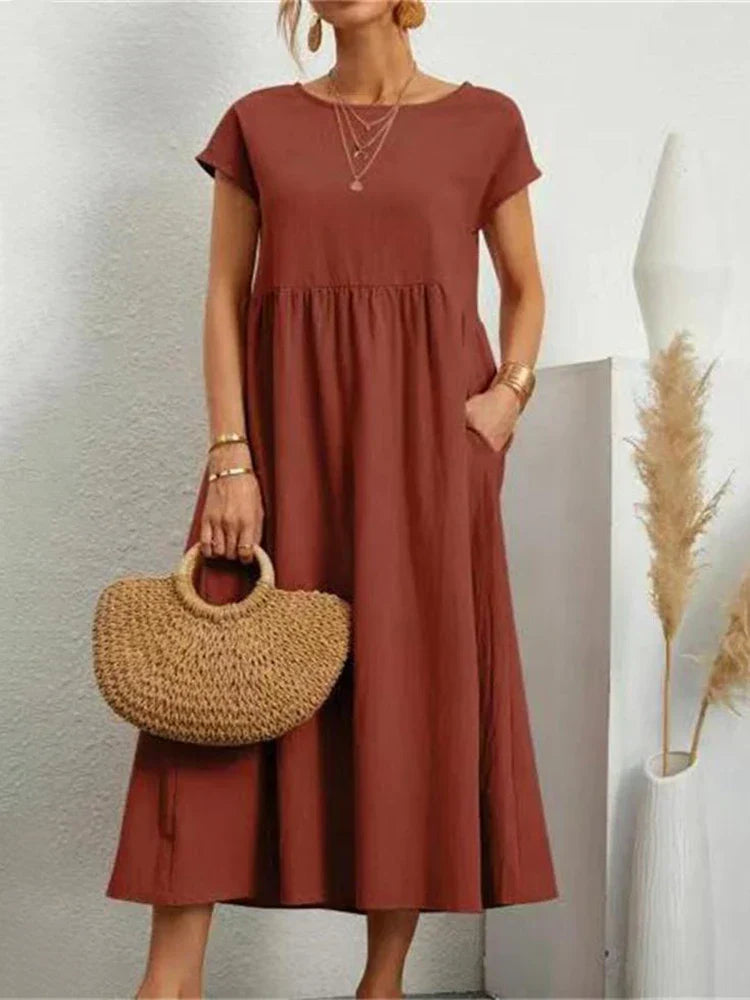 Luchtige Vintage Zomerjurk met O-hals – Comfort en stijl voor elke zomerdag