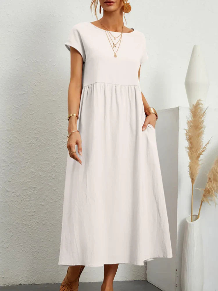 Luchtige Vintage Zomerjurk met O-hals – Comfort en stijl voor elke zomerdag